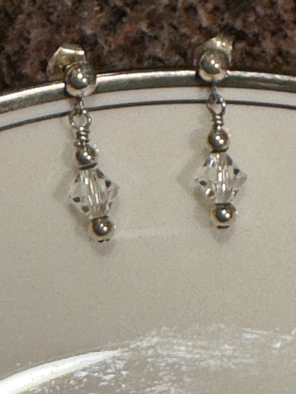 Silver and crystal dangle earrings